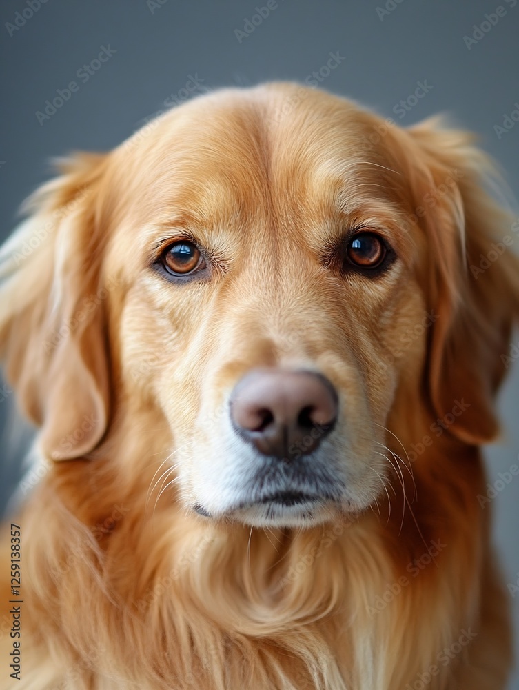 Poster close up portrait of a golden retriever dog with beautiful eyes and calm expression : generative ai