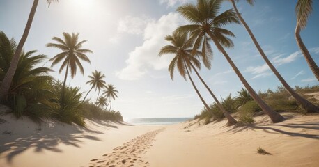 Obraz premium Palm trees and sand dunes in tropical beach scene, tropical, coastal, beach