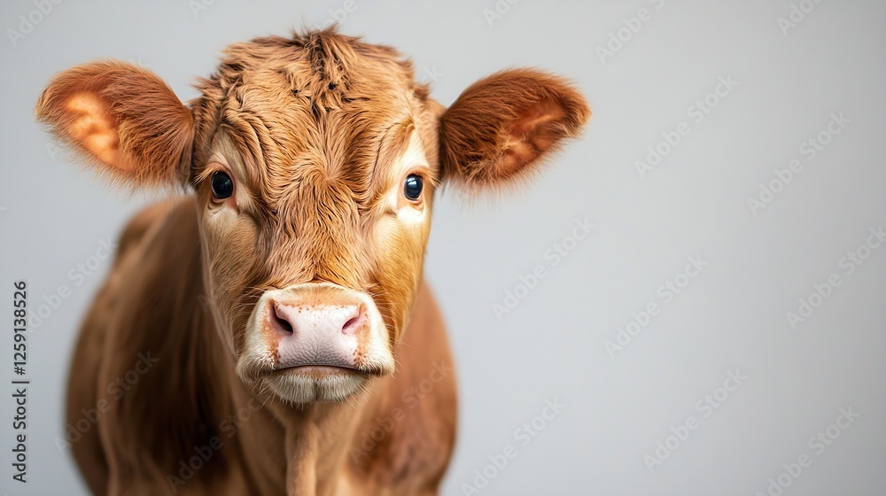 Poster Adorable Calf with Curious Expression on Plain Background : Generative AI