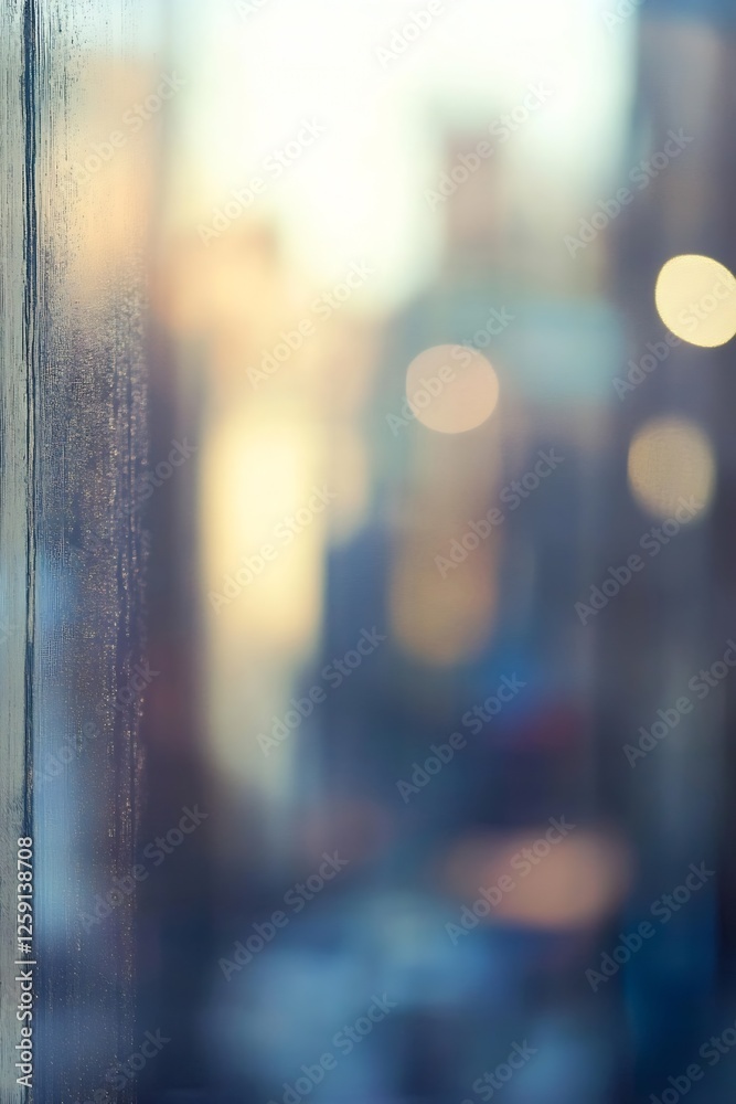 Poster Dreamy Abstract Bokeh Through Window Glass Offering Soft Urban Perspectives : Generative AI