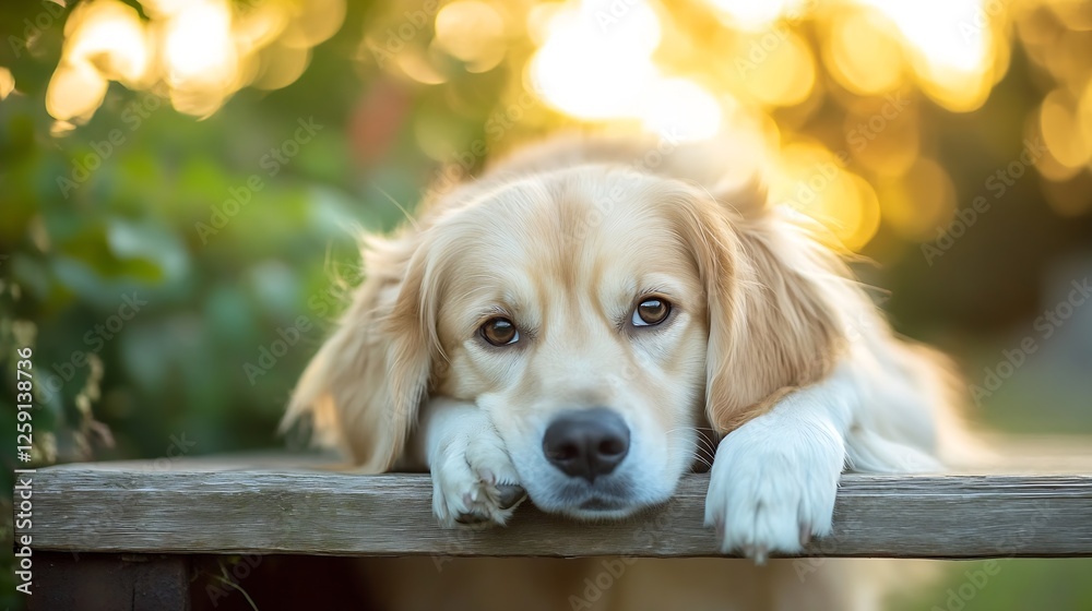 Poster Adorable Golden Retriever Dog Relaxing with Soft Bokeh Background : Generative AI