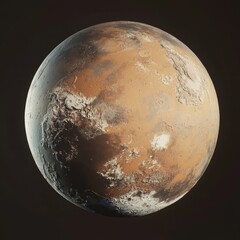 Naklejka premium Mars planet in space, close-up view, detailed surface features, dark background