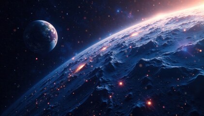 Obraz premium Planet earth foreground with comet in background, galaxy, night sky