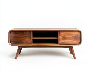 Modern Wooden TV Stand Against White Background