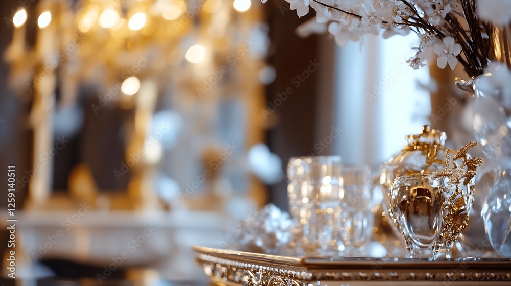 Aufkleber luxurious table setting with golden accents and elegant decorations : generative ai