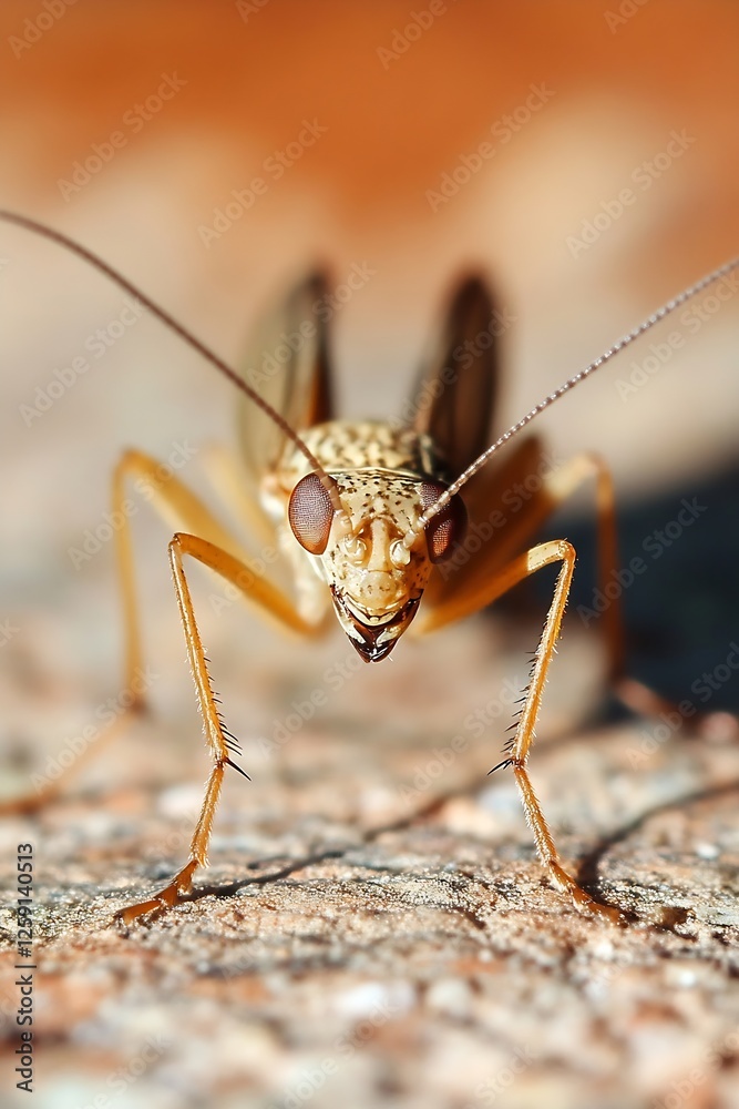 Poster extreme close-up capture of a grasshopper showcasing its detailed features : generative ai