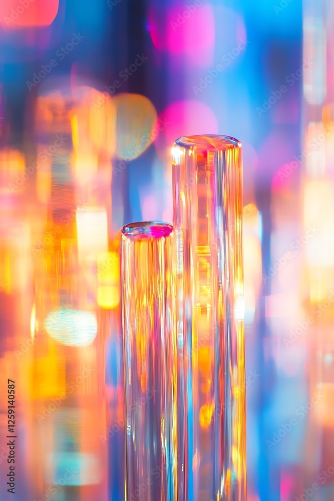 Poster Exquisite Abstract Colorful Glass Texture with Bright Reflections and Light Bokeh Creating a Modern Art Feel : Generative AI