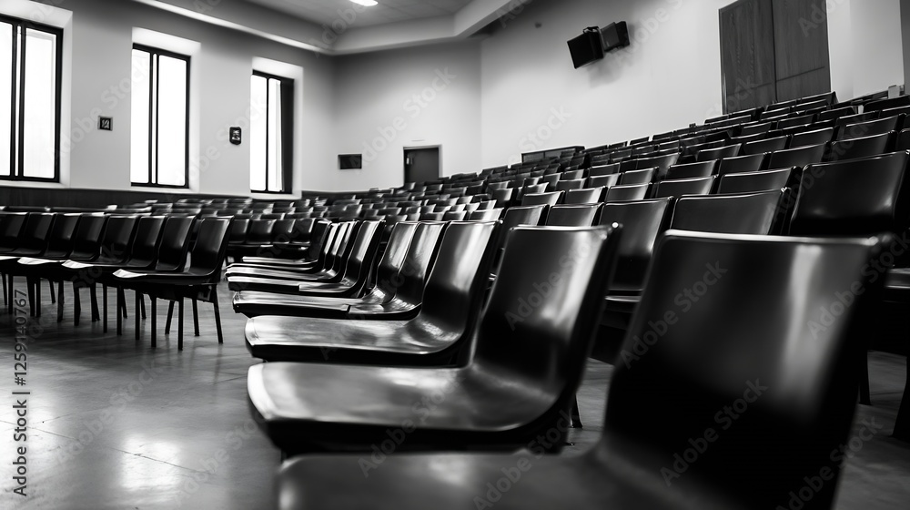 Poster Empty Classroom with Modern Black Chairs and Natural Light in a Learning Environment : Generative AI