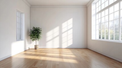 Obraz premium Bright and Airy Room with Large Windows and Natural Light Creating an Inviting and Tranquil Space : Generative AI