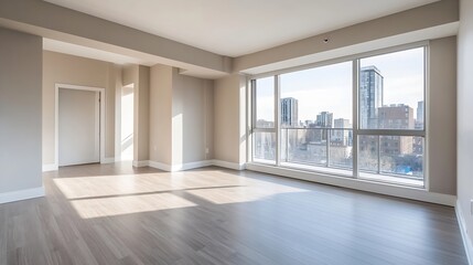 Bright and Airy Unfurnished Apartment with Large Windows Overlooking City : Generative AI