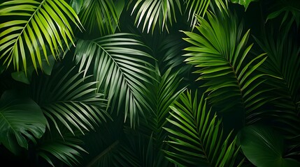 Lush Green Tropical Palm Leaves Background