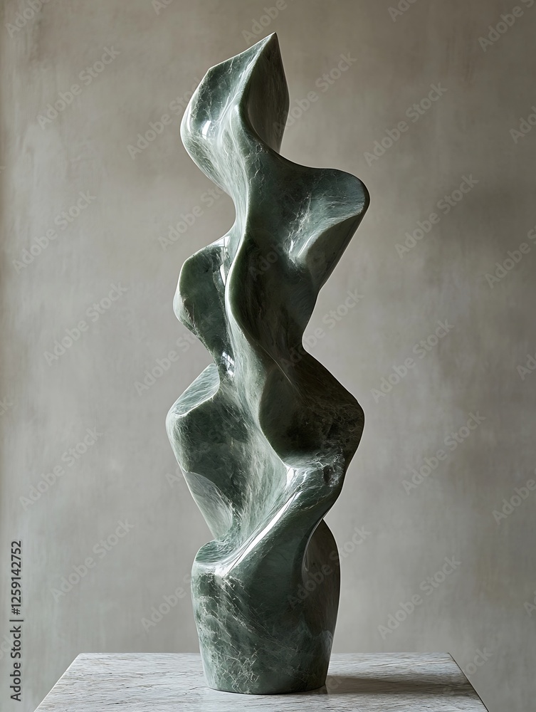Poster Elegant Green Marble Sculpture with Abstract Shape and Smooth Curves Displaying Artistry and Design : Generative AI
