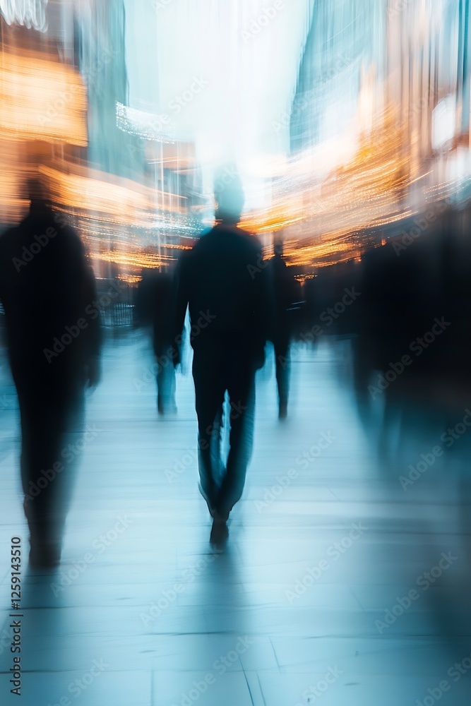 Aufkleber blurry city lifestyle scene with walking figures creating abstract movement : generative ai