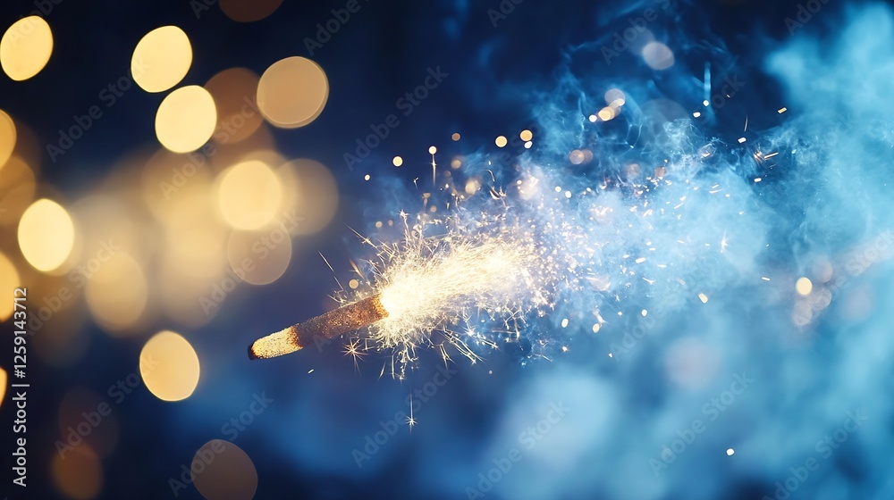 Poster Sparkler igniting in the dark surrounded by bokeh lights creating a magical and festive atmosphere : Generative AI