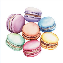 Fototapeta premium Watercolor illustration of colorful macarons isolated on white background