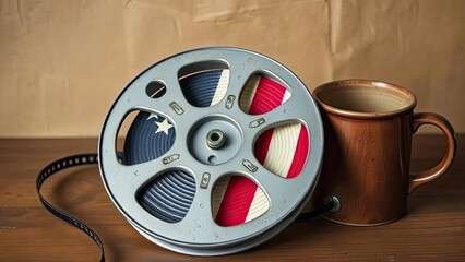 Obraz premium American Film Reel Coffee Mug Nostalgia Cinema USA