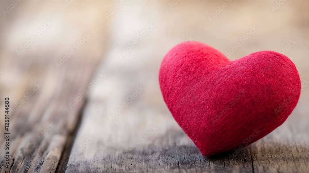 Poster soft red heart shape on rustic wooden surface ideal for romantic themes : generative ai