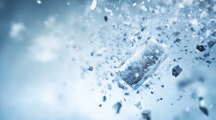 Dynamic Impact of Broken Glass Shattering with Blue Light Reflection : Generative AI