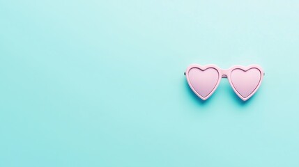 Heart-shaped sunglasses on a pastel background create a romantic summer vibe