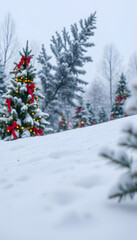 Beautiful Christmas winter holiday snow background, angled photoshot. with white shades