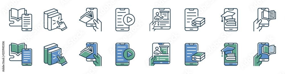Fototapete education mobile online library icon line set study book learning cognition business classroom lectu