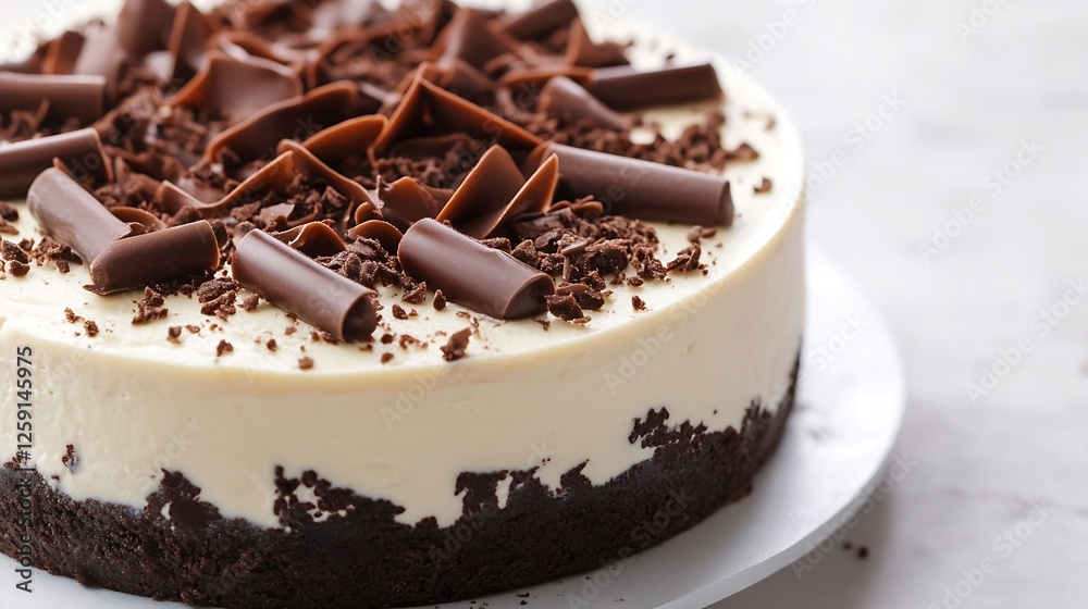 Poster decadent chocolate cake topped with shaved chocolate for a tempting dessert : generative ai