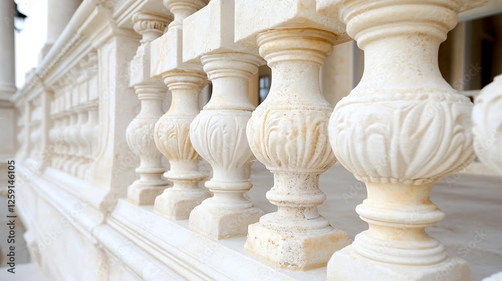Poster Detailed view of ornate stone railing showcasing artistic design and craftsmanship in architecture : Generative AI