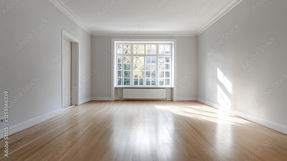 Fototapete spacious empty room with abundant natural light streaming through large windows : generative ai