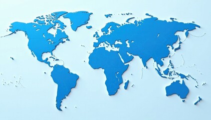 Obraz premium Simple blue world map with white borders on continents, world map, white, border