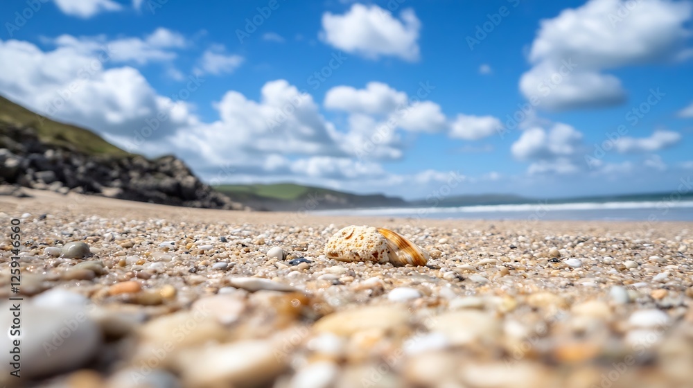 Poster scenic beach with calm ocean and dramatic clouds captured during daylight : generative ai