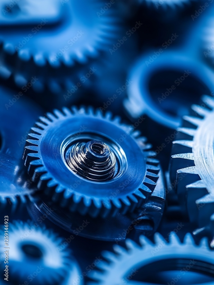 Leinwandbilder close up view of intricate blue gears and machinery in a mechanical setting : generative ai