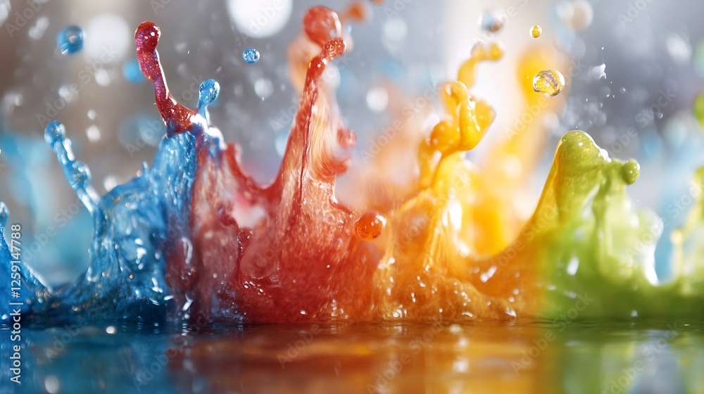Leinwandbilder Dynamic splash of vibrant colors in water forming beautiful patterns and shapes : Generative AI