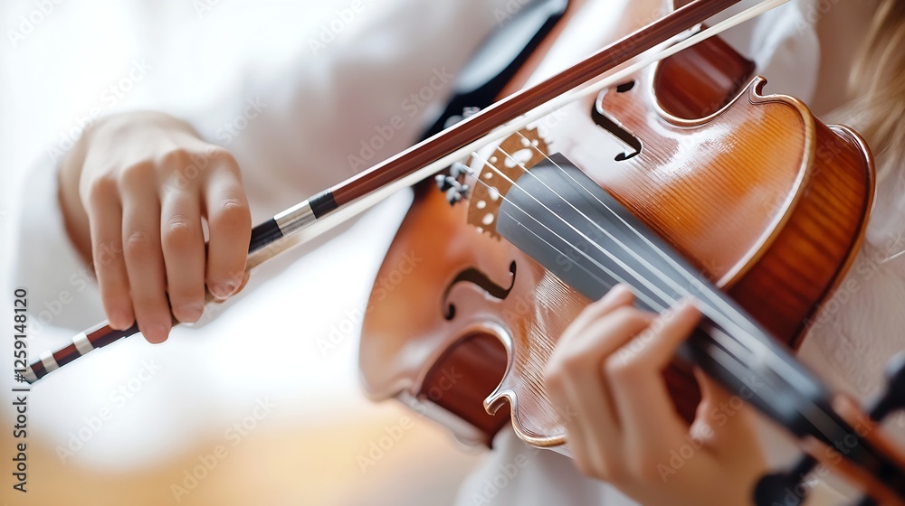 Aufkleber close up of hands playing violin with focus on musical expression and craftsmanship : generative ai