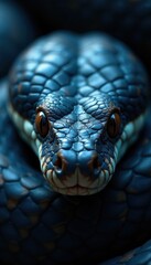 Obraz premium Snake's face with blue scales showing closely on the head , nature, reptile
