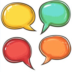 Colorful speech bubbles illustration in yellow, green, red, and orange with glossy finish