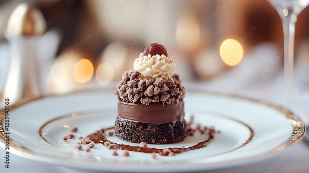 Poster Decadent dessert with chocolate cake and cream garnish in elegant setting : Generative AI