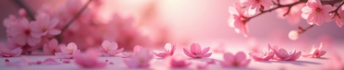 Obraz premium Soft pink sakura petals gently falling on a serene spring morning, blossom, floral