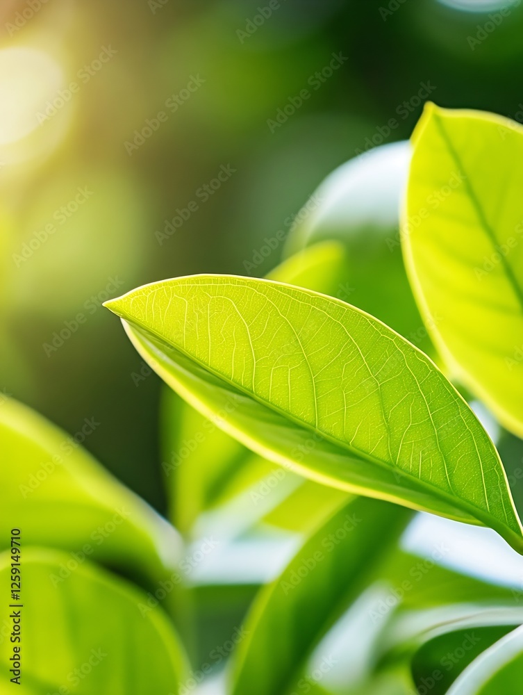 Poster macro shot of fresh green leaves bathed in soft natural light with vivid texture : generative ai