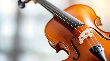 Fototapeta premium Close Up View of Beautiful Wooden Violin with Fine Details : Generative AI