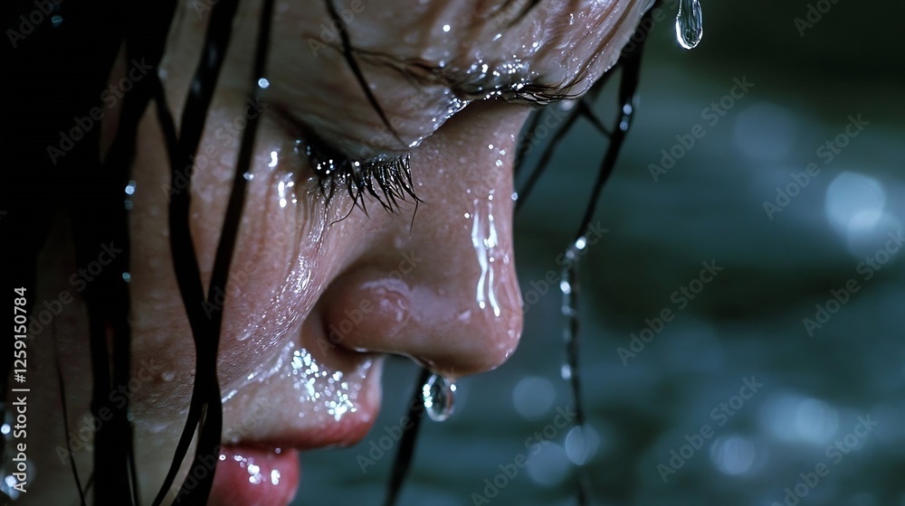 Aufkleber Close Up of a Childs Face with Tears Capturing Emotion and Vulnerability : Generative AI