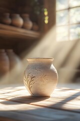 The potter and pottery under the sunshine