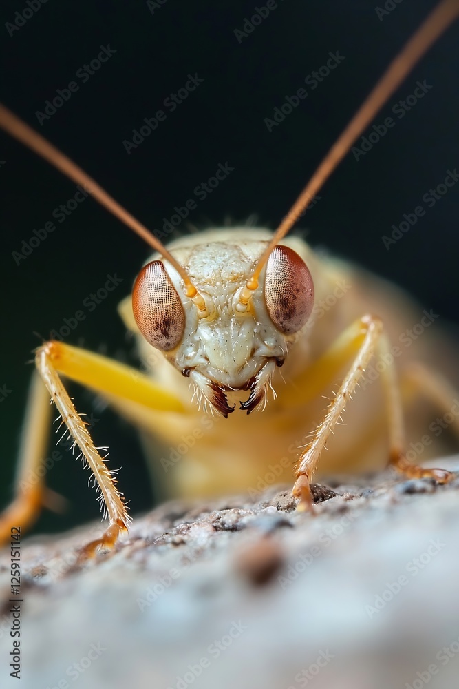 Aufkleber Close Up View of a Yellow Grasshopper Exhibiting Intricate Details and Textures in a Nature Setting : Generative AI
