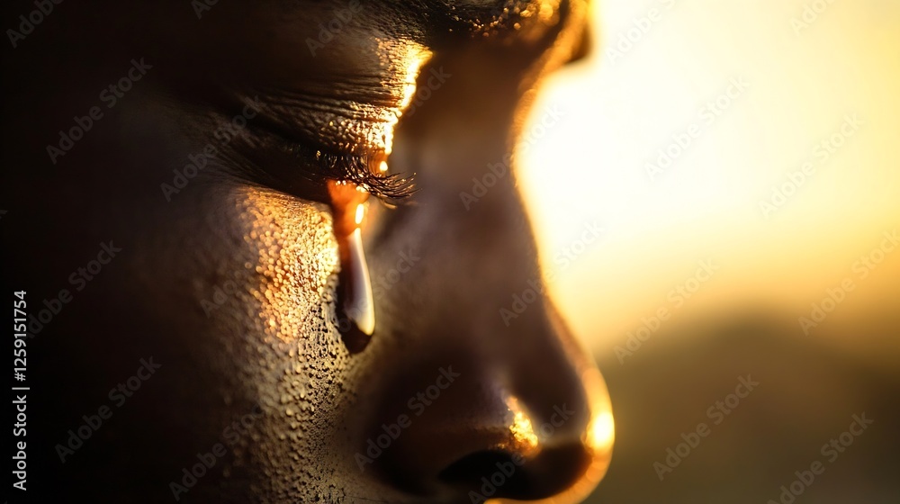 Poster emotional close up of face with tears symbolizing sadness and contemplation : generative ai