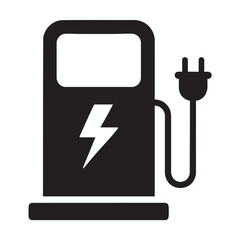 Electric Car and Charging Point Icons – Clean Energy, Electric Mobility Icons – Charging Stations and Renewable Energy
