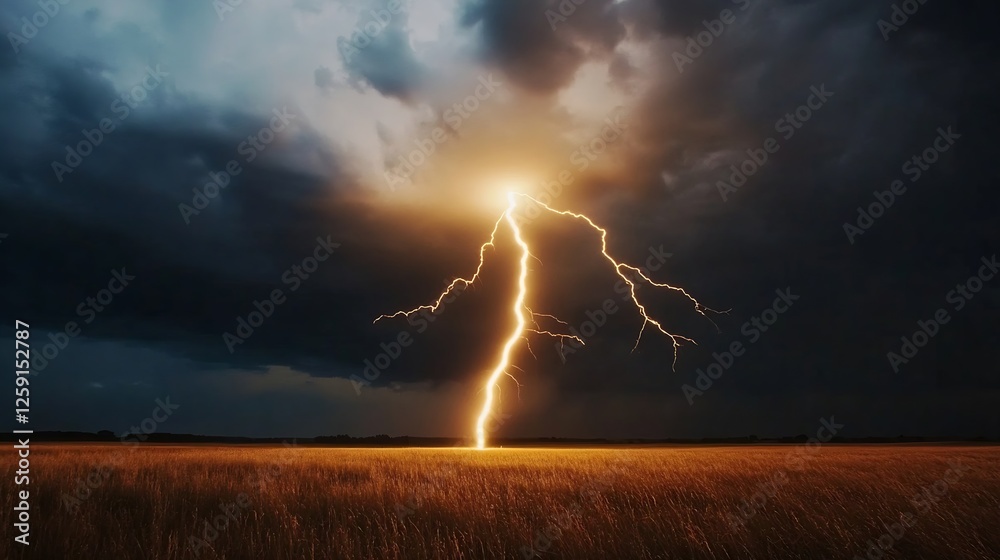 Aufkleber dramatic lightning striking during stormy night illuminating dark clouds with a sense of power and n