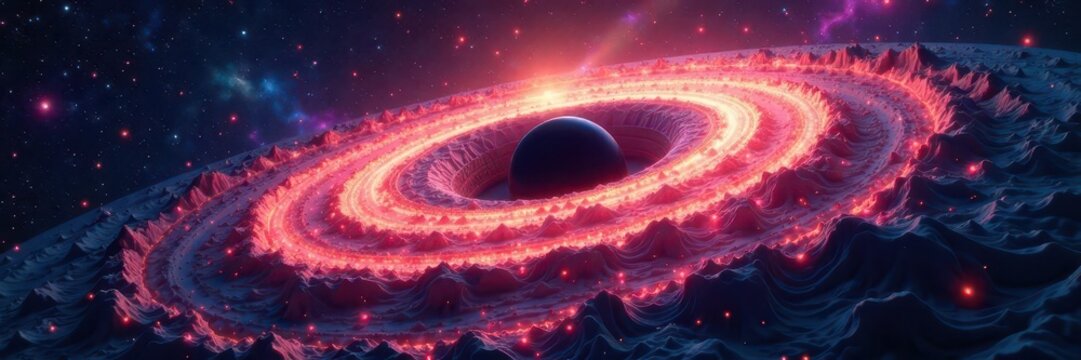 The vast expanse of spacetime is folded around the black hole, gravitation, distorted, void