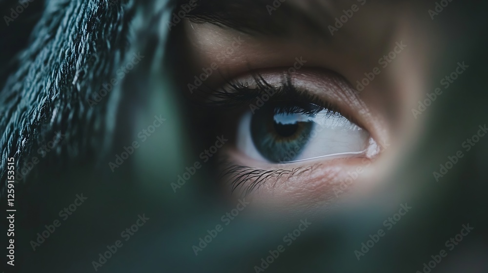 Aufkleber Intimate Close-Up of an Eye Surrounded by Soft Natural Elements Creating a Mystical Mood : Generative AI