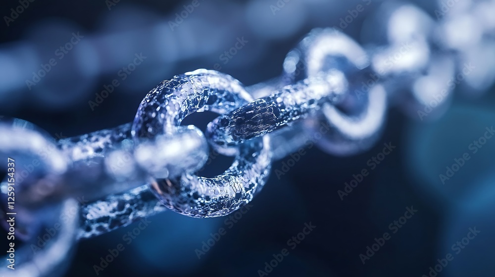 Poster Close-Up of a Strong Metal Chain with Textured Links Against a Defocused Background : Generative AI