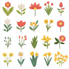 Cute cartoon flower collection with simple and colorful floral designs