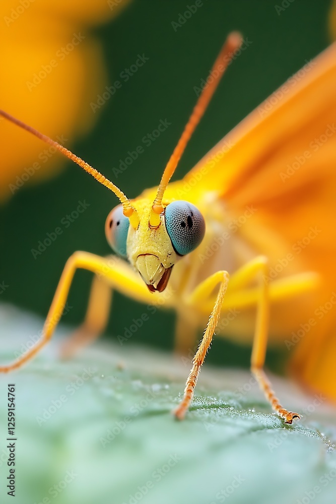 Aufkleber close up of a vibrant yellow butterfly with unique features on a leaf : generative ai